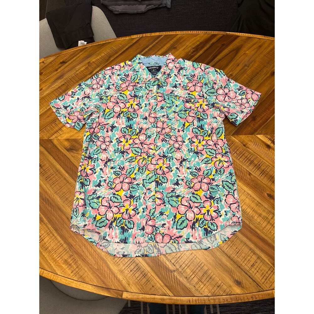 Chubbies Hawaiian Floral Button Up Shirt Mens M Pink Tropical Camp Aloha Beach
